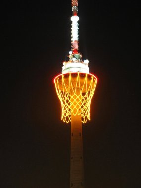 Vilnius TV tower with basketball net clipart
