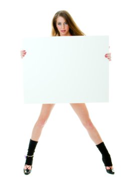 Female holding a sign or a board clipart