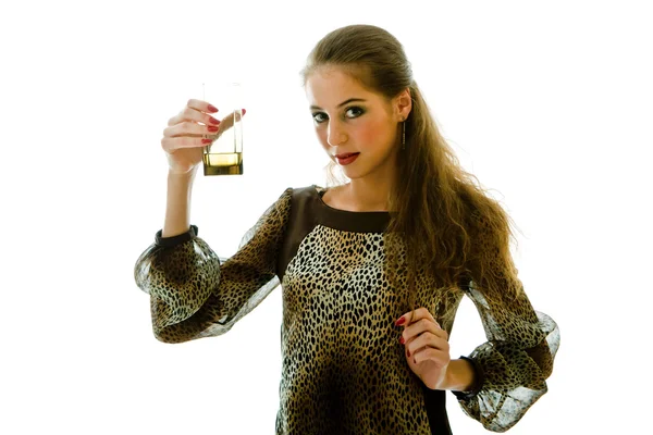 The young beautiful woman with a juice glass — Stock Photo, Image