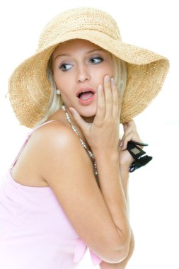 Portrait of the surprised young blonde woman in clipart