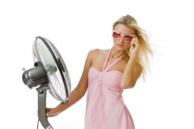 Cute woman with fan clipart