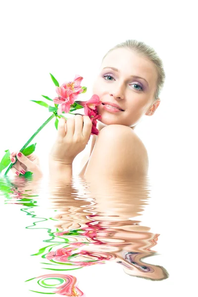 Beautiful nacked girl with flowers — Stock Photo, Image