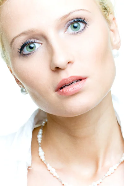 Portrait of the young serious blonde woman — Stockfoto