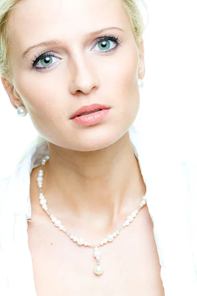 Portrait of the young serious blonde woman — Stock Photo, Image