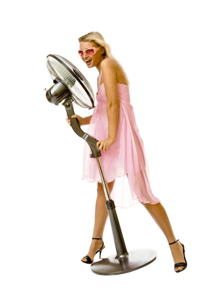 Roztomilá žena s ventilátorem — Stock fotografie