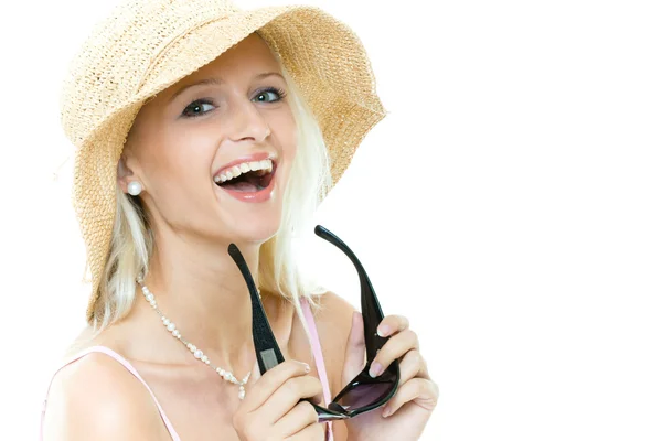 Portrait of the young blonde woman in hat Royalty Free Stock Images