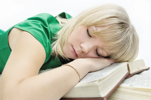 stock image Girl sleeping on the books