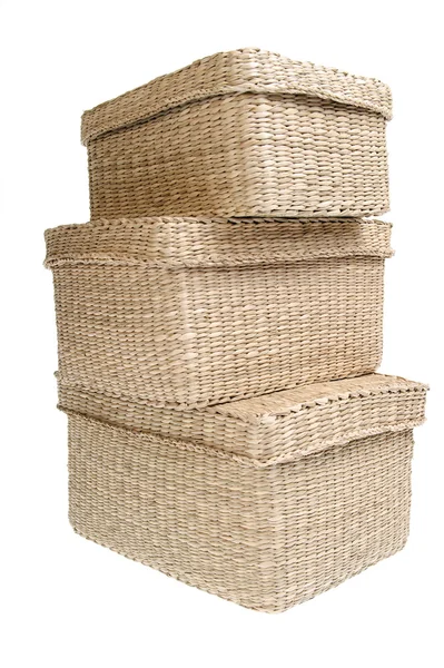 Três cestas wattled isoladas — Fotografia de Stock