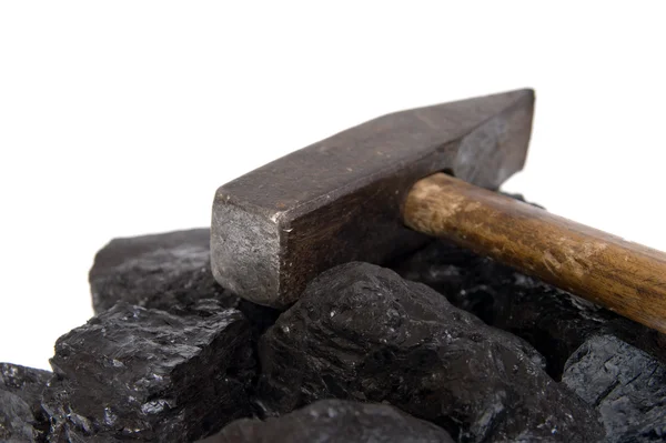 Charbon marteau isolé, pépites de carbone — Photo