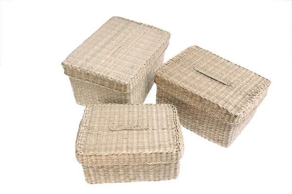 Three wattled baskets isolated — Stock Photo, Image