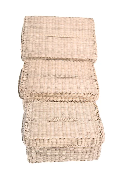 Três cestas wattled isoladas em branco — Fotografia de Stock