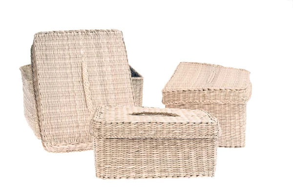Three wattled baskets isolated on white — Stock Photo, Image