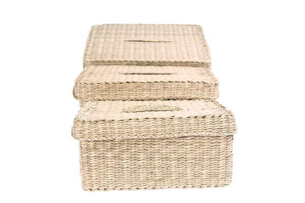 Three wattled baskets isolated on white — Stock Photo, Image