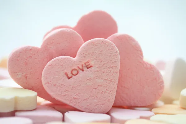 Pink valentine candy hearts — Stock Photo, Image