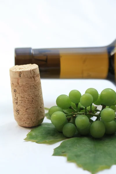 Bottle of white wine and grapes — Stock Photo, Image