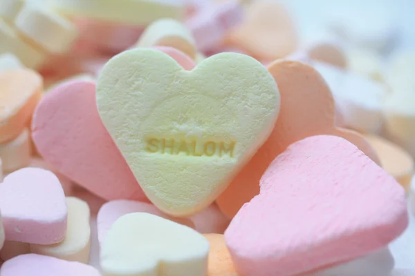 Shalom, valentine candy heart — Stock Photo, Image