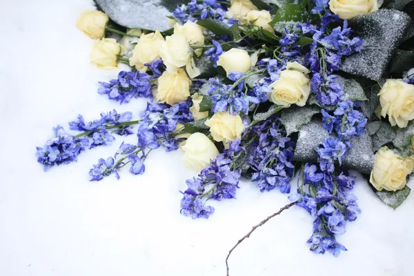 Beyaz ve mavi çiçek aranjmanı Stok Resim