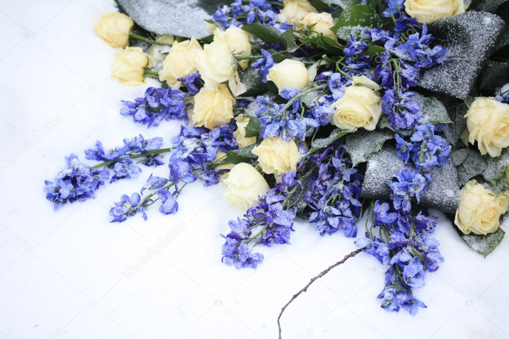 White and blue flower arrangement