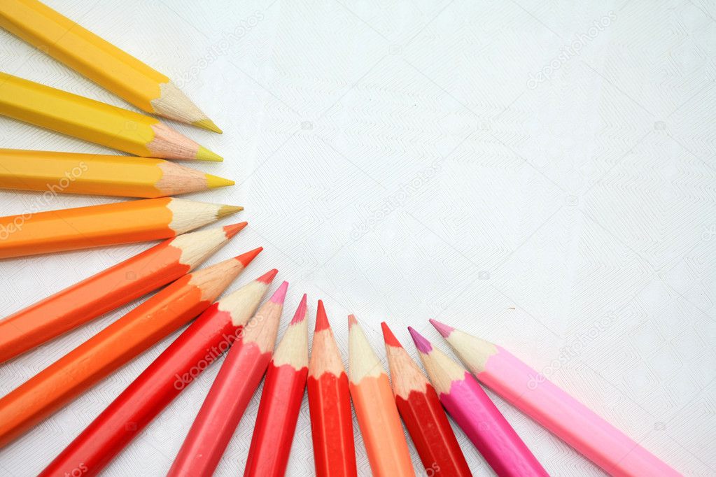 Yellow, red and pink color pencils