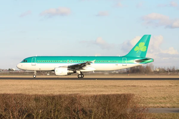 Зелений літак на злітному смузі — стокове фото