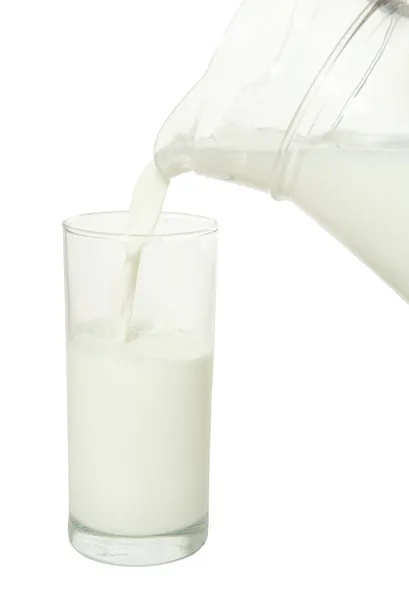 Milk from jug — Stock Photo, Image