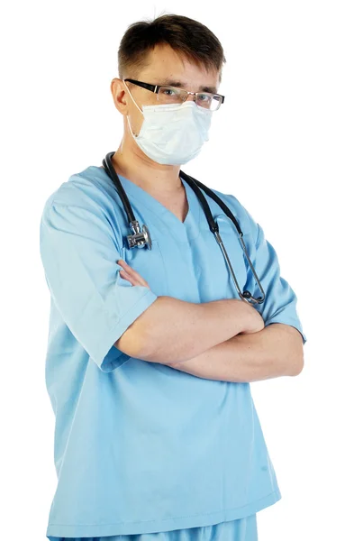 Doktor stetoskop maskesi ile — Stok fotoğraf