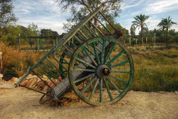 Velho carrinho de madeira - roda — Fotografia de Stock