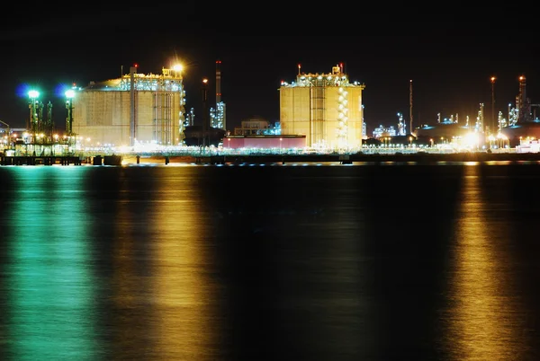 stock image Factory big refinery in night - Spain.
