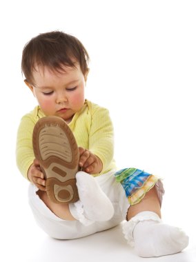 Baby with big boots clipart