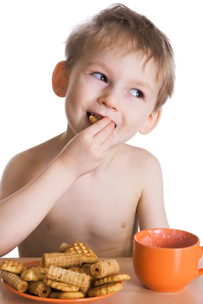 Desayuno de niño feliz — Foto de Stock