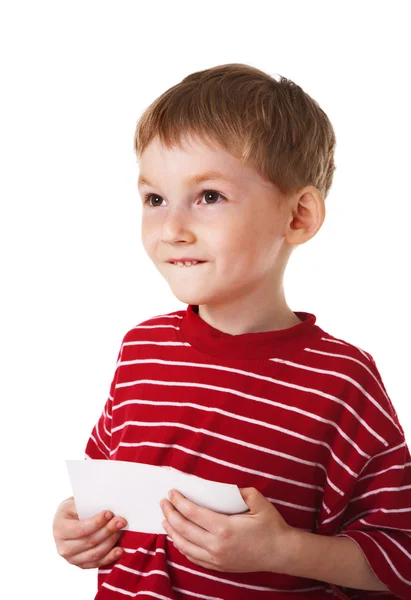 Kleiner Junge mit leerem Schild — Stockfoto