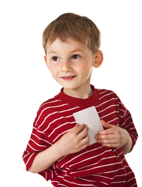 Little boy with blank sign — Stock Photo, Image