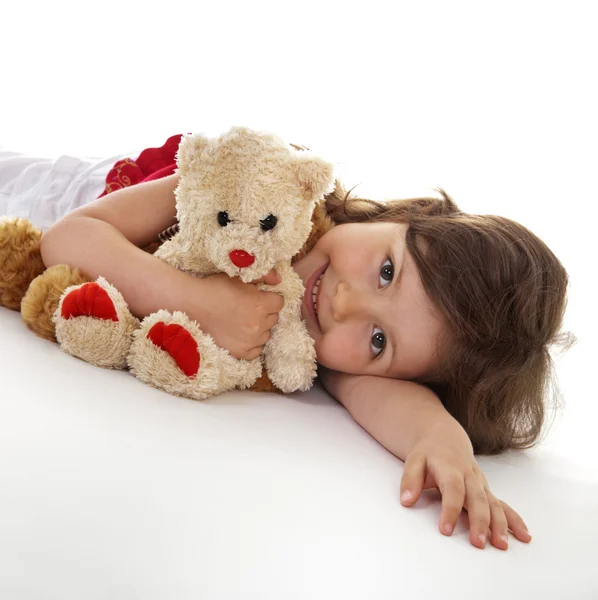 最喜欢的玩具熊的小女孩 — 图库照片