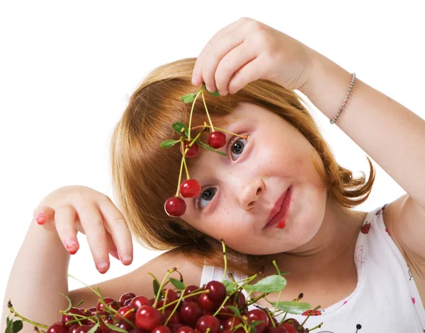 Kislány, cseresznye — Stock Fotó
