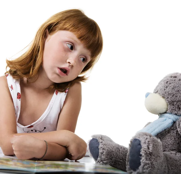 Conversation with a teddy bear — Stock Photo, Image