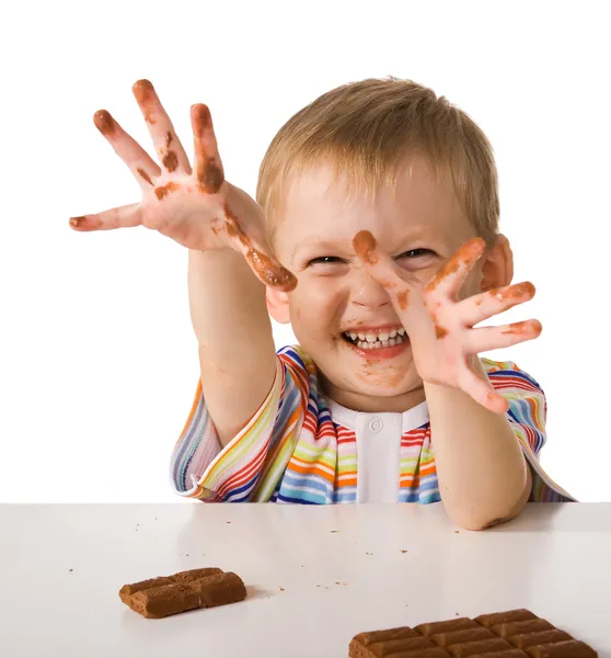 Çikolata ile çocuk — Stok fotoğraf