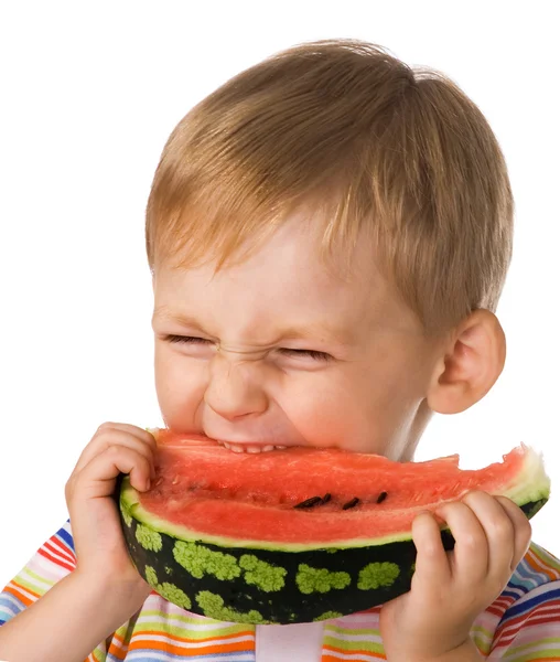 Dítě s vodní meloun — Stock fotografie