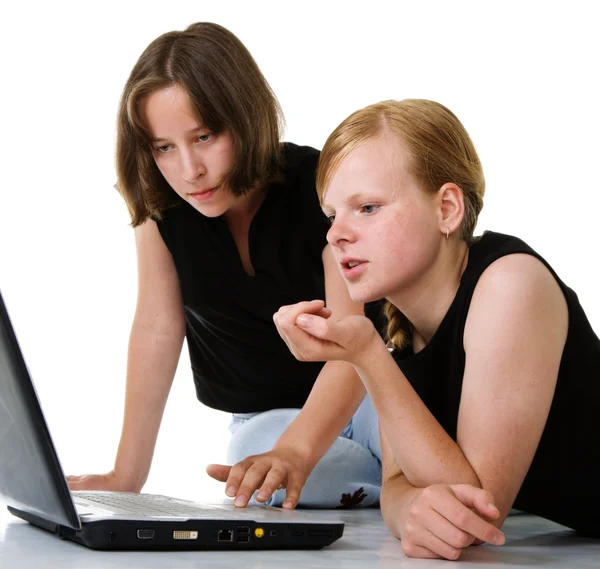 Teenage girls with laptop — Stock Photo, Image