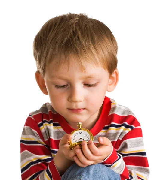 Малюк зі старим годинником — стокове фото