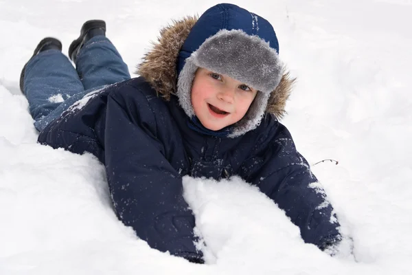 stock image Little boy plays winter day