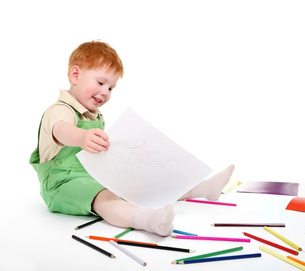 Criança feliz com lápis — Fotografia de Stock