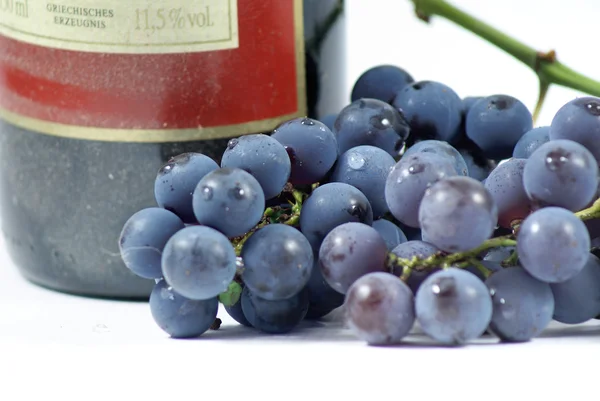 Виноград и бутылка вина . — стоковое фото