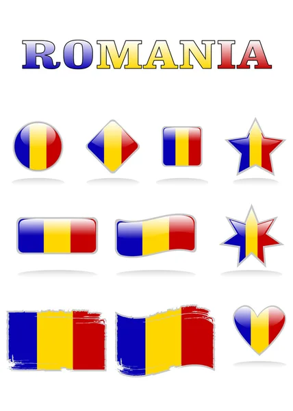 Botón banderas Rumanía — Vector de stock