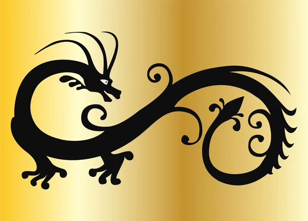 Vecteur dragon noir sur or — Image vectorielle