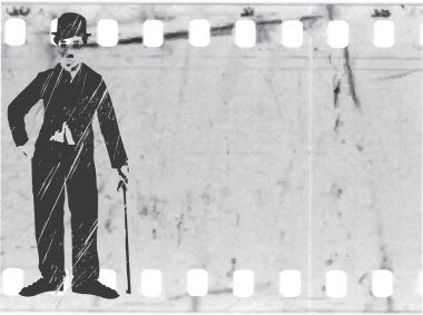 Vector silhouette chaplin on old film clipart