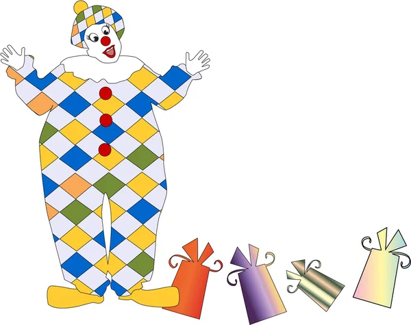 Клоун с подарком — стоковый вектор