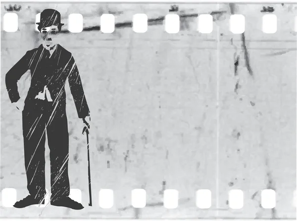 Vector silhouette chaplin on old film — Stock Vector