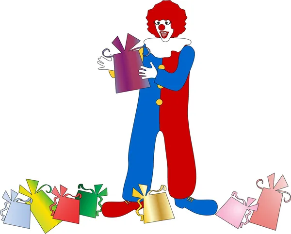 The clown with a gift — Stock Vector