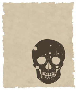 The brown vector grunge skull on old paper clipart