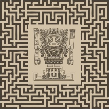 Vector mayan and inca tribal symbols on maze clipart